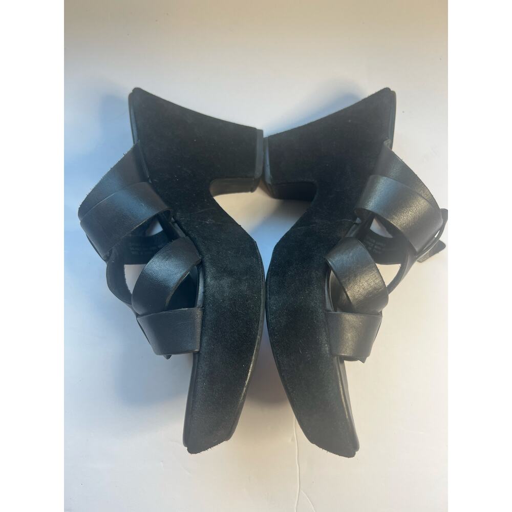 Kork-Ease Black Leather T-Straps Buckle Suede‎ Wedge Platform Slip On Sandals 9M - Picture 3 of 10